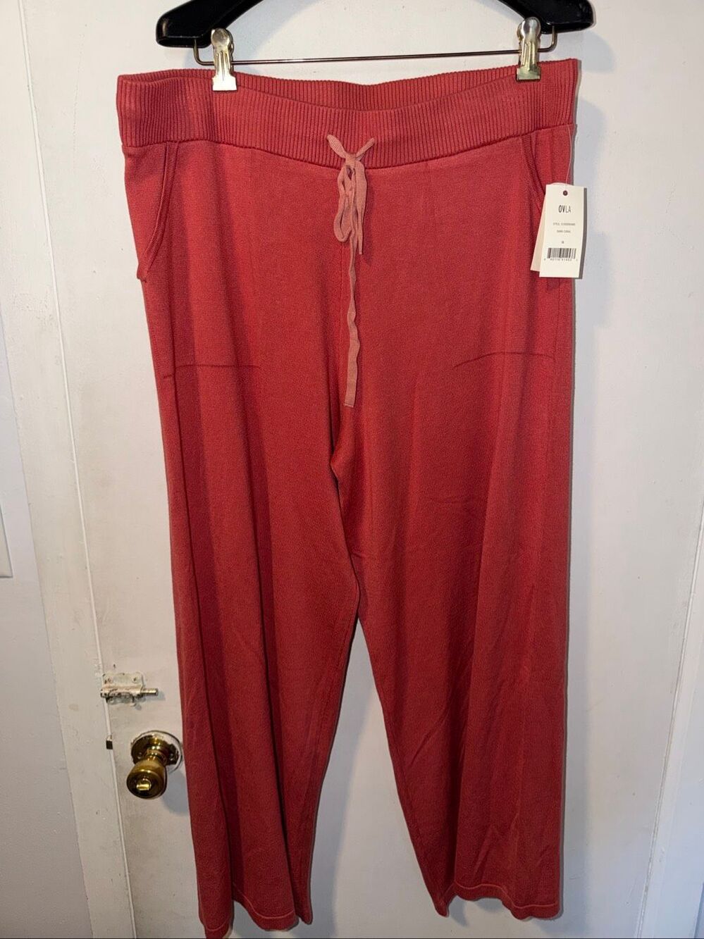 OVLA Olive and Vine Deep Coral Sweater Knit Wide Leg Pants-XL {NWT}